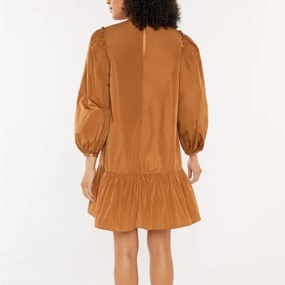 CINQ A SEPT Jackie Ruffle Trim Mini Dress Brown Tan Size Small Puff Sleeve - Picture 2 of 10